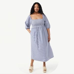 Free Assembly Women's Smocked Midi Dress with Convertible Sleeves